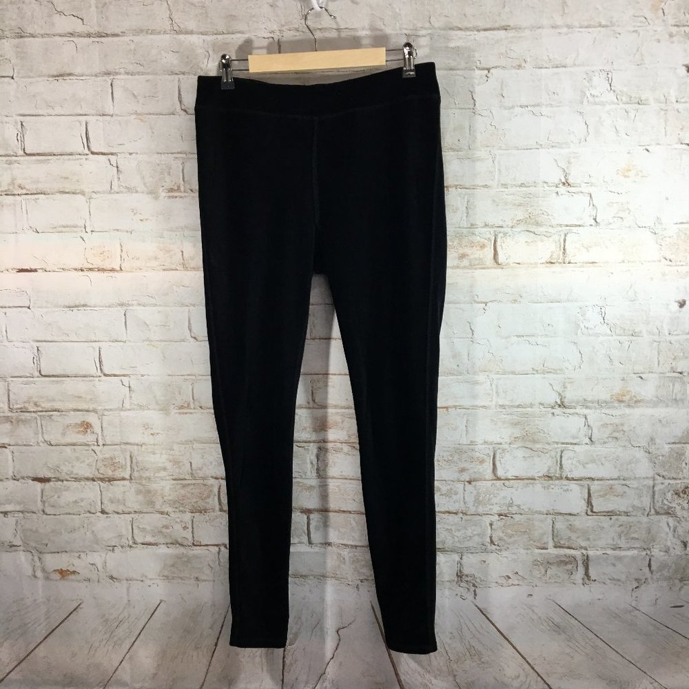 Coldwater Creek Black Velour Pull On Track Pants Straight Leg Comfort Women 10